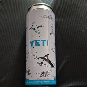 YETI White Tumbler with Blue Logo and Illustrations